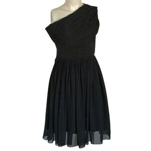 BLACK ROUCHED ASYMMETRICAL FLARE DRESS‎